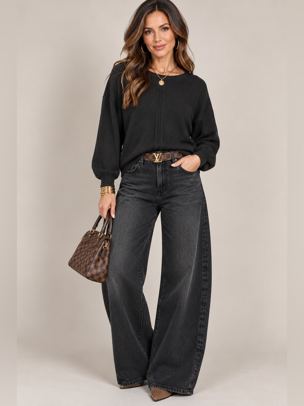 Black Viscose Front Seam Round Neck Sweater | Soft Lightweight Knit - Picture 3 of 3